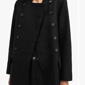 All Saints Black Double-Breasted Pea Coat